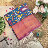 Vriksham Teal Blue Kalamkari Saree with Kanchi Border-VS4215